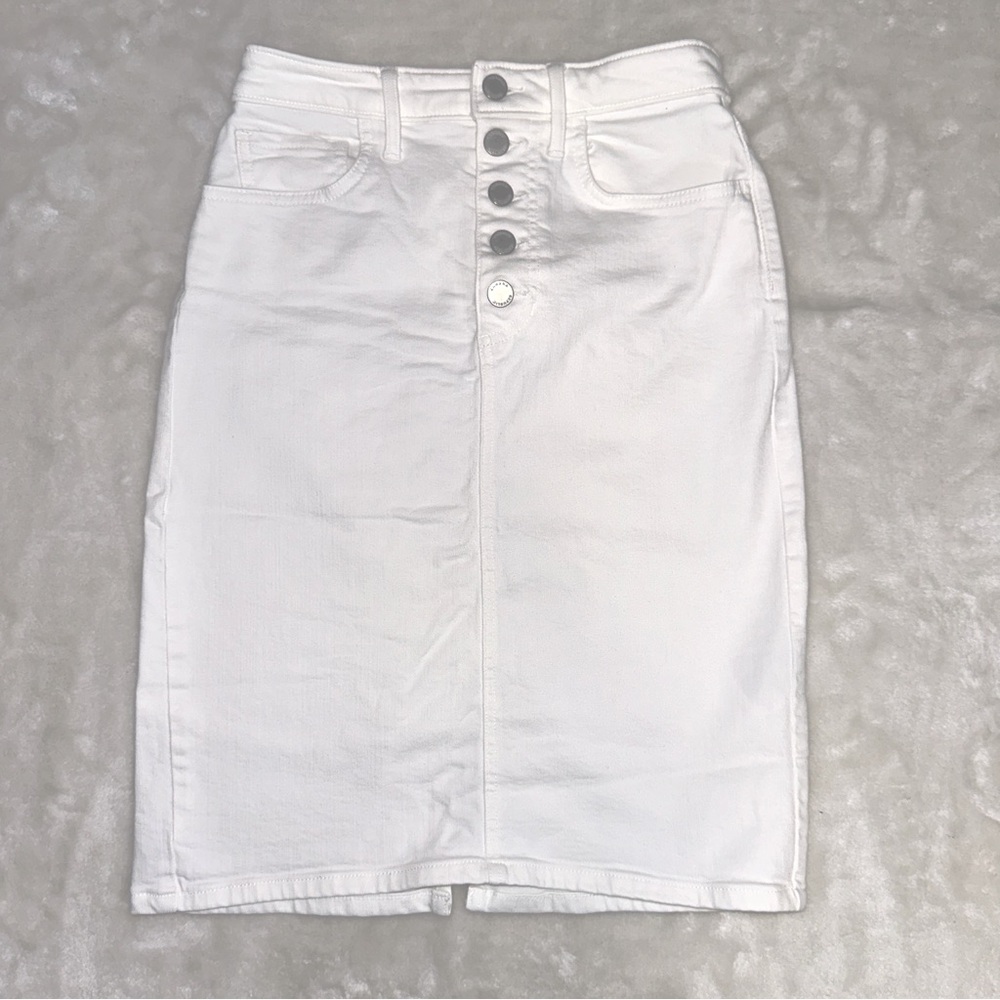 Banana Republic White Button-fly Midi Denim Skirt Size 2